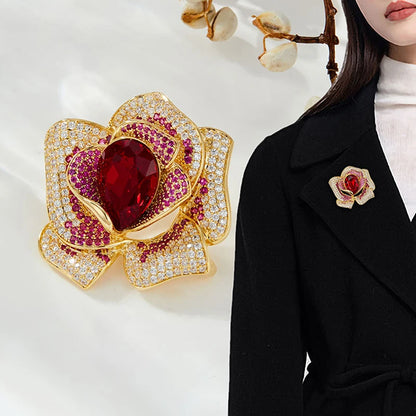 Fashion Exquisite Rhinestone Crystal Flower Brooch For Women Clothing Coat Jewelry Accessries Gifts