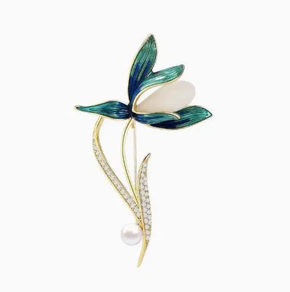 Resin Tulip Brooch for Women Unisex Rhinestone Flower Pin Pearl Plant Lapel Pin Banquet Party Backpack Gifts Jewelry Accessories