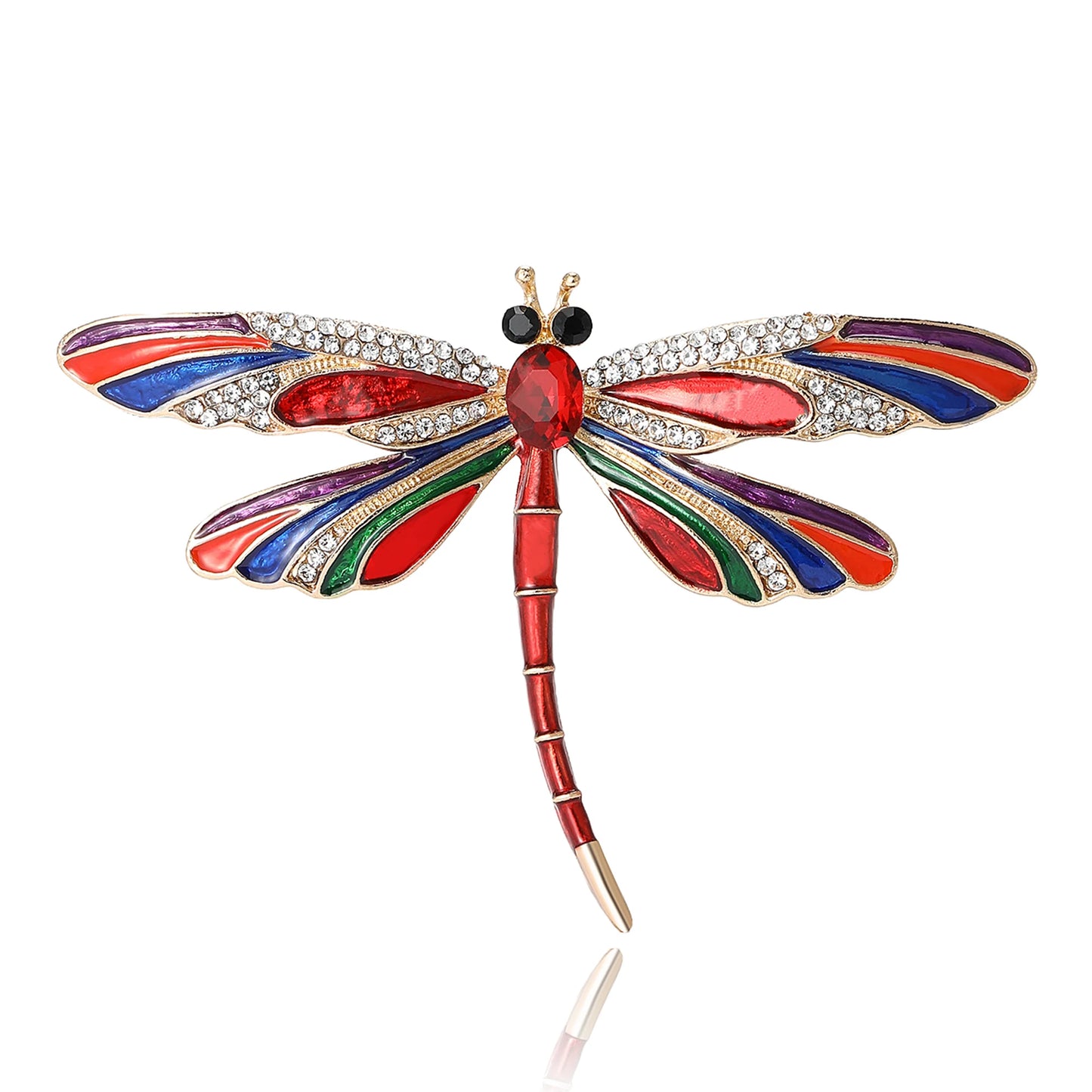 Beaut&Berry Enamel Rhinestone Dragonfly Brooches for Women Unisex Insect Pins Casual Party Accessories Gifts Friends Decoration