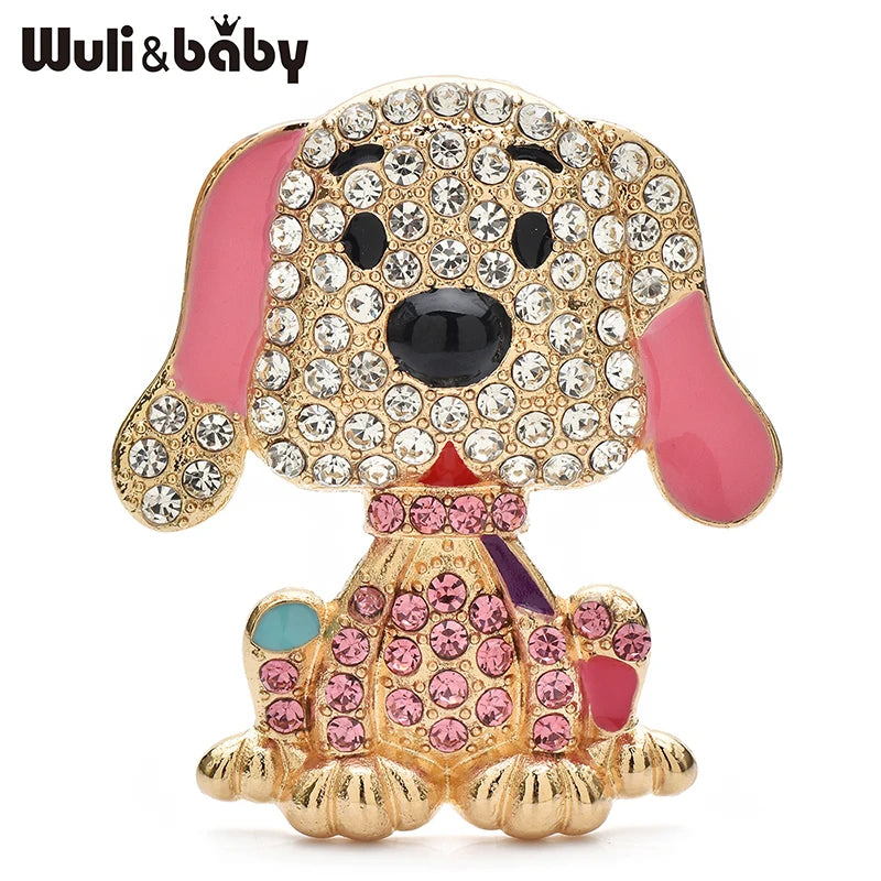 Wuli&baby Lovely Dog Brooches For Women Lady 2-color Rhinestone Enamel Puppy Animal Party Office Brooch Pins Gifts