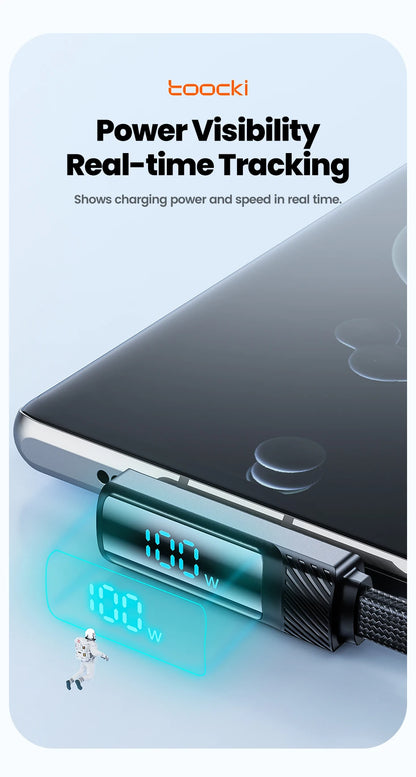 Toocki 90 Degree USB C Cable 6A Fast Charging Elbow Type C Cable for Huawei P40 Realme Samsung S20 Digital Display Data Cable