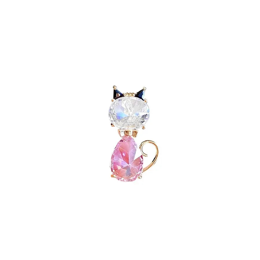 Cute Rhinestone Kitten Cat Brooch Animal Lapel Pin For Women Party Backpack Clothes Fashion Jewelry Accessories Gift Badge