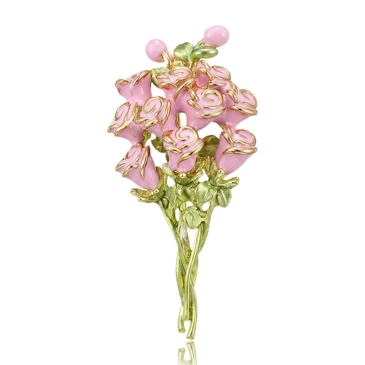 Beaut&Berry Luxury Enamel Rose Bouquet Brooches for Women Unisex Mother’s Day Pins Casual Party Jewelry Accessories Gifts