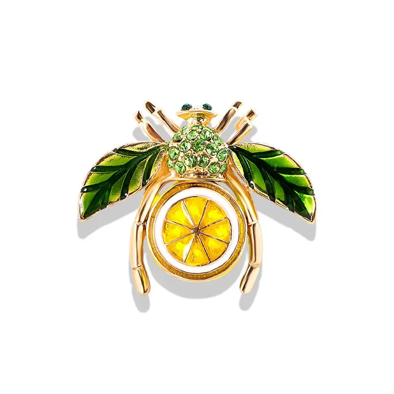 Fruit Enamel Bee Brooch Pin For Women Men Insect Metal Badges Crystal Exquisite Corsage Accessories