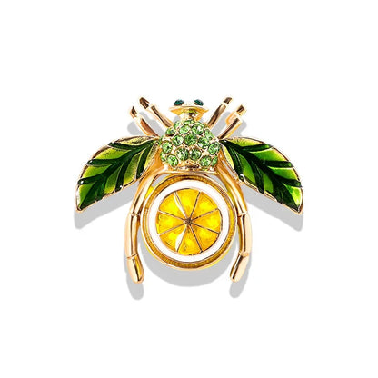 Fruit Enamel Bee Brooch Pin For Women Men Insect Metal Badges Crystal Exquisite Corsage Accessories
