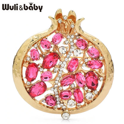 Wuli&baby 3-color Pomegranate Brooches For Women Unisex Enamel Rhinestone Fruits Plants Party Office Coat Brooch Pins Gifts
