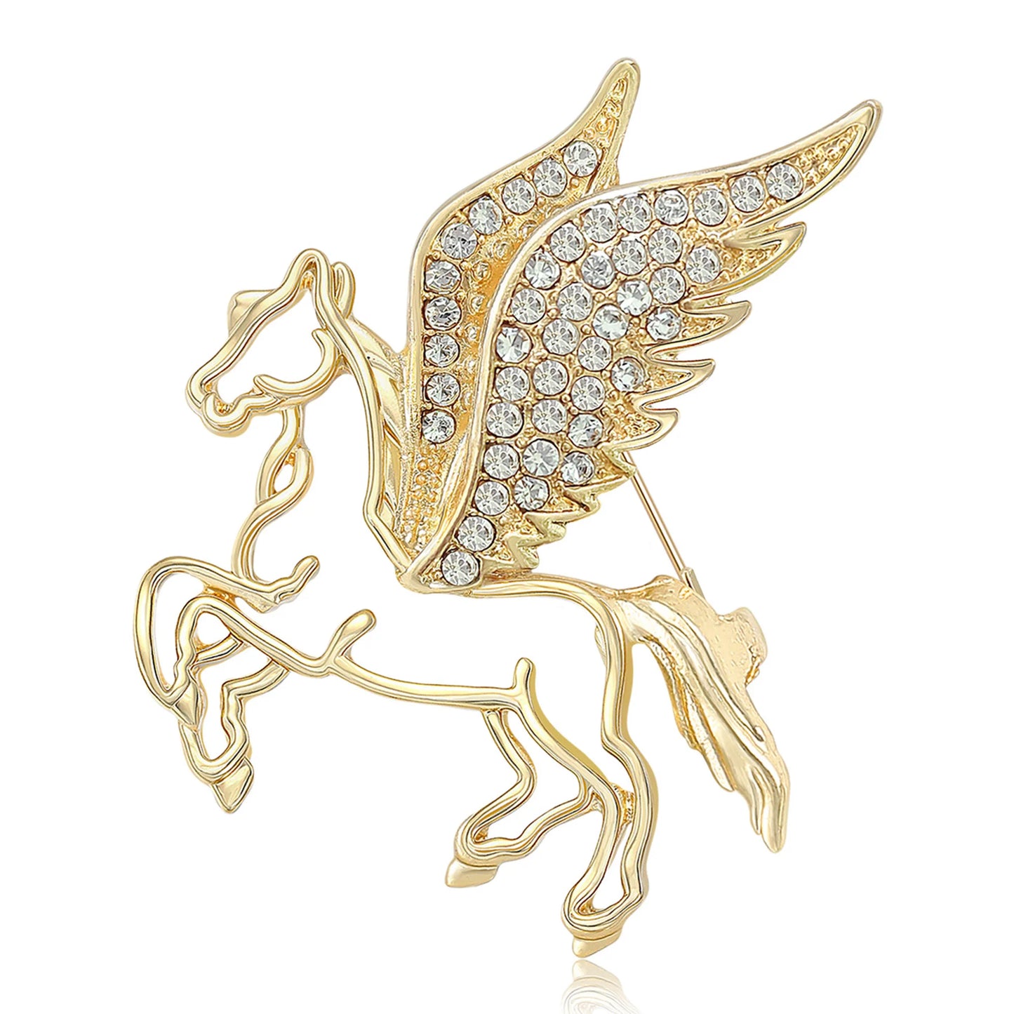Beaut&Berry Luxury Rhinestone Pegasus Brooches for Women Unisex Animal Pins Casual Party Jewelry Accessories Gifts Decoration