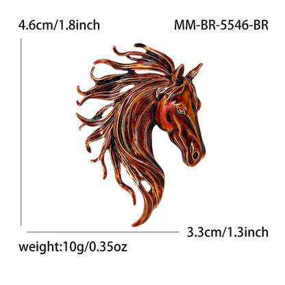 Beaut&Berry Trendy Enamel Horse Head Brooches for Women Zodiac Animal Pins Casual Party Accessories New Gifts Friends Decoration