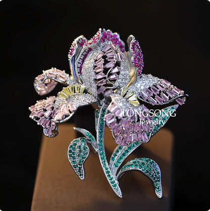 Elegant Luxury Embellished 3D Iris Flower Brooch Pin for Women Fashionable Accessory for Coats And Western Wear Chest Flower ...