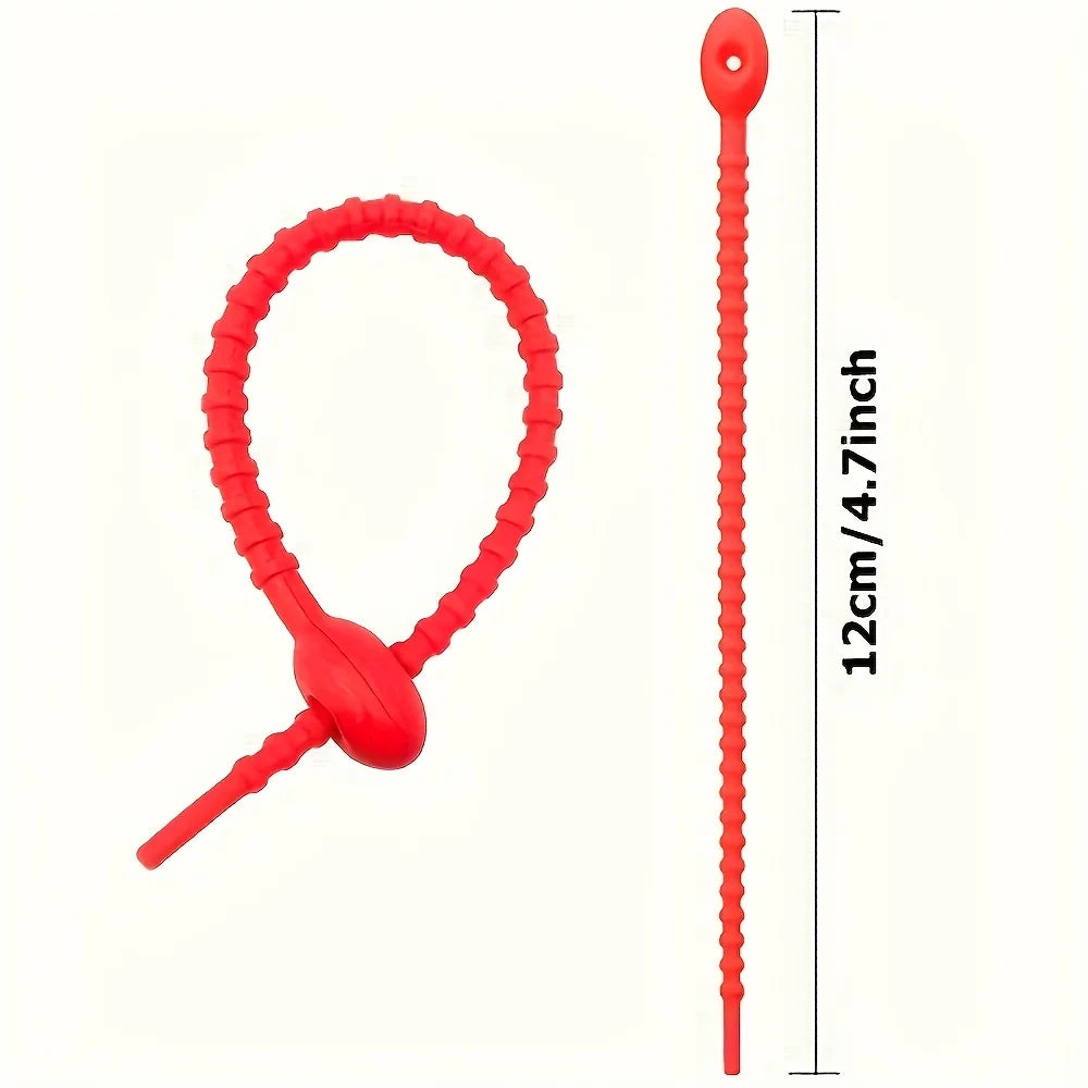 5pcs Silicone Reusable Cable Organizer Storage Bag Tie, Wire Management Zipper Tie, Multi-Functional Bag Clip,Organizer Clip cable