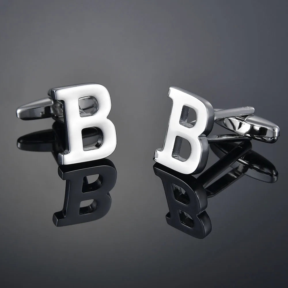 Simple Silver Color 26 Letter Cufflinks for men A to Z Alphabet Initial Cuff Links Business Suit Shirt Button Wedding Jewelry