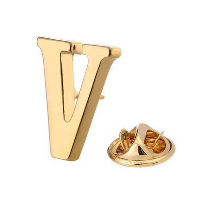 High Quality Classic Style Gold Letter A-Z Metal Brooch Women Men's Lapel Pin Women's Hat Scarf Backpack Badge Jewellery