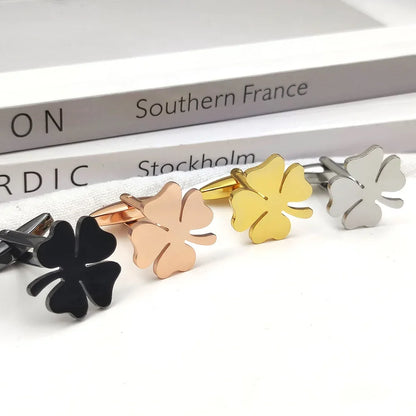 Stainless Steel Four-leaf Clover Cufflinks for Men Cuffs Buttons Lucky French Shirt Cuff Links New Men's Suit Accessories Gifts