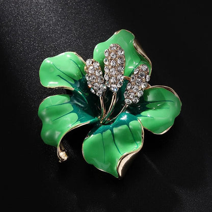 Fashion Red Green Pink Rhinestone Flower Brooch for Women Alloy Beautiful Flower Pin Jewelry Accessories Gift