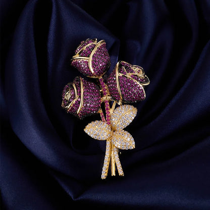 Luxurious heavy industry full of zircon rose bouquet brooch women's high-end elegant elegant evening coat accessories corsage