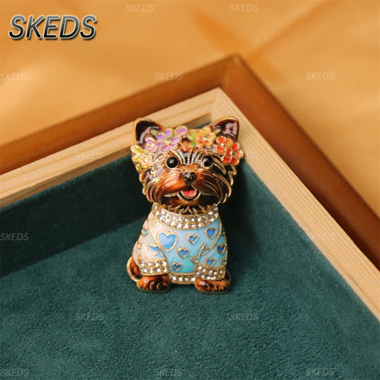 SKEDS Cute Dog Rhinestone Brooch for Women Multicolor Crystal Poodle Yorkshire Schnauzer Puppy Pin Animal Pet Jewelry Gift