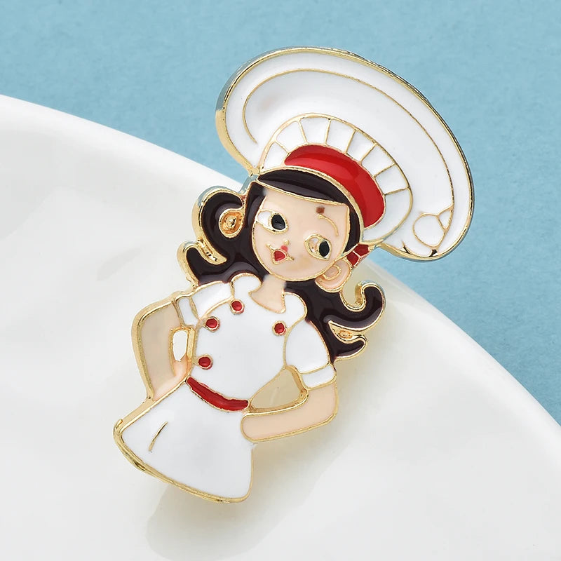 Wuli&baby Lovely Enamel Cook Girl Brooches For Women Clothes Backpack's Brooch Pins Badge Gifts