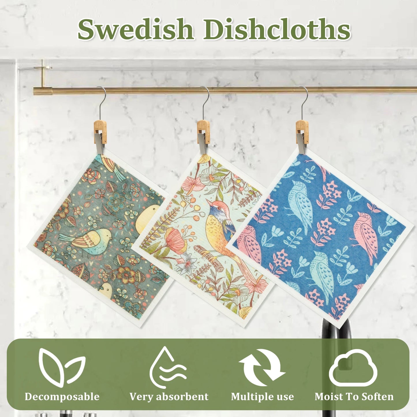 6/8/12Pcs Kitchen Dish Towels Reusable Swedish Dishcloths Absorbent Dish Rags Washable Dish Rags for Washing Dishes Cleaning