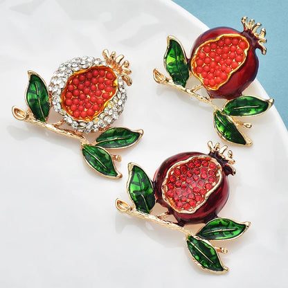 Wuli&baby Beautiful Pomegranate Brooches For Women Unisex Rhinestone Enamel Fruits Flower Party Office Brooch Pins Gifts