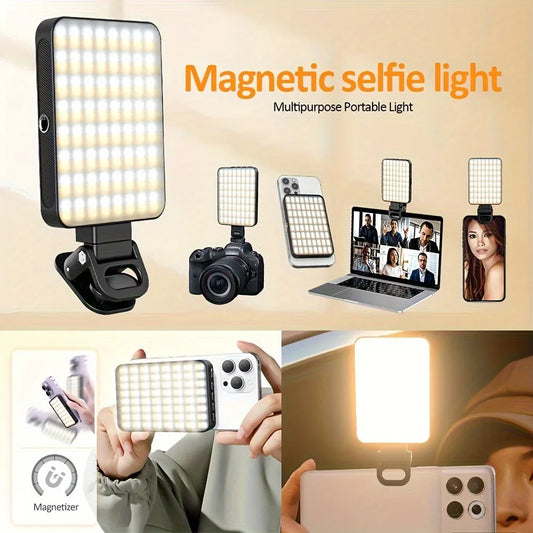 1pc Magnetic Fill Light,3000mAh Selfie Light,120LEDs,USB Charging,3 Light Modes,for Photography,Makeup,Video Conference,with Cli