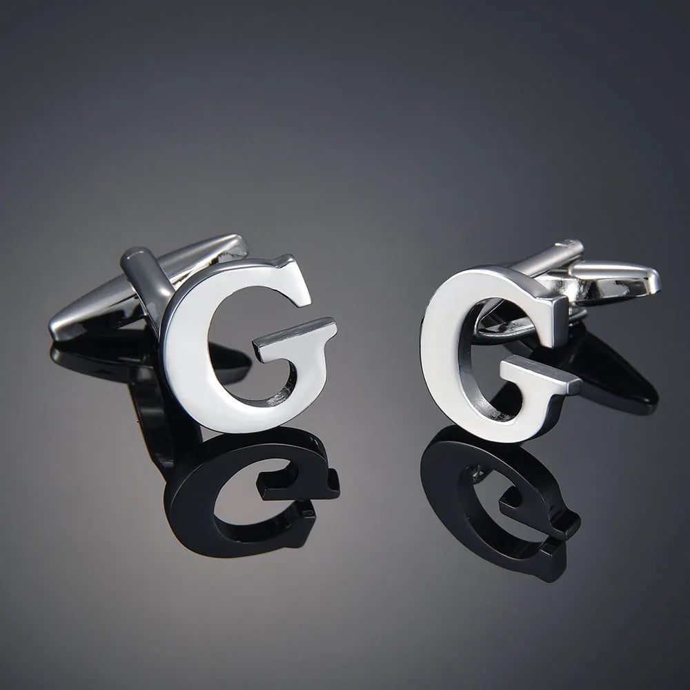 Simple Silver Color 26 Letter Cufflinks for men A to Z Alphabet Initial Cuff Links Business Suit Shirt Button Wedding Jewelry