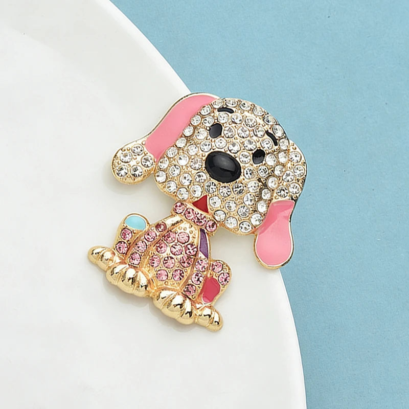 Wuli&baby Lovely Dog Brooches For Women Lady 2-color Rhinestone Enamel Puppy Animal Party Office Brooch Pins Gifts
