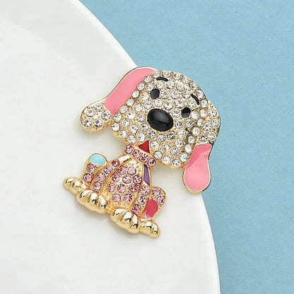 Wuli&baby Lovely Dog Brooches For Women Lady 2-color Rhinestone Enamel Puppy Animal Party Office Brooch Pins Gifts
