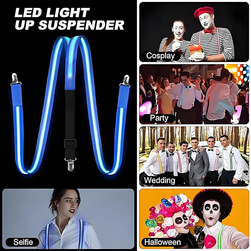 glowing Men's LED suspenders and luminous Bow Tie Adjustable Elastic Flashing Led Clothing for nightclub Party supplies
