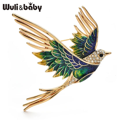 Wuli&baby Flying Bird Brooches For Women Unisex 2-color Enamel Lovely Animal Party Casual Brooch Pin Gifts