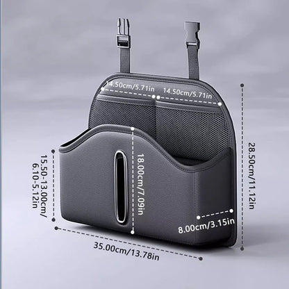 SEAMETAL PU Leather Car Seat Back Organizer Multi-functional Auto Seat Headrest Hanging Storage Bag With Tissue Box Drink Holder