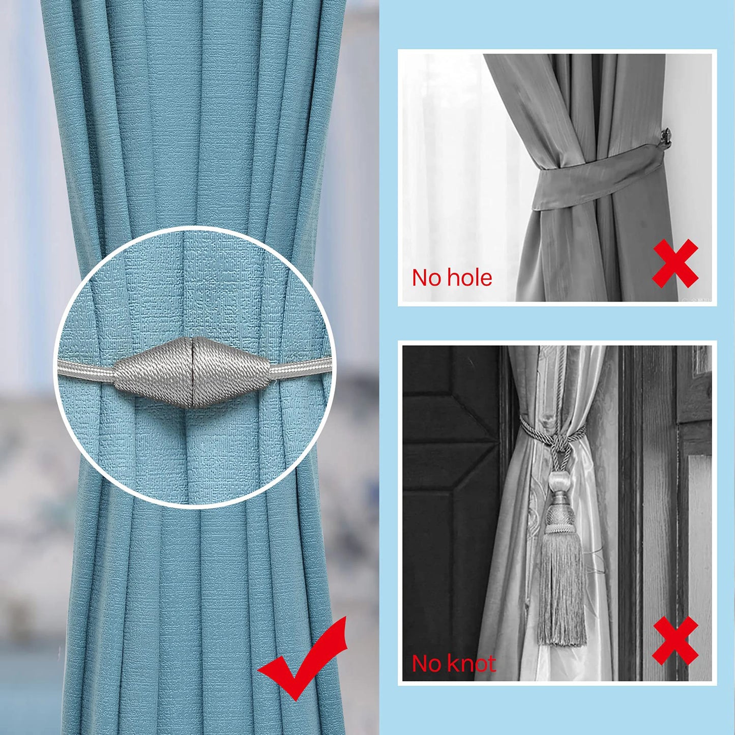 2pcs European style conical shaped strong magnetic curtain tiebacks for thin or heavy curtains, suitable for home, living room