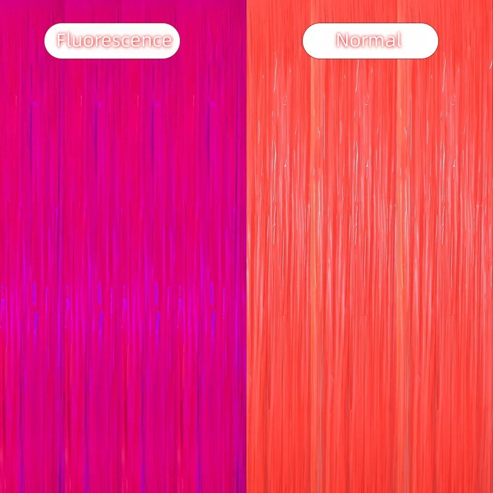 1*2M Fluorescent Macaron Rain Silk Curtain Foil Tassel Carnival Party Bar Birthday Party Halloween Decoration Backdrop Props