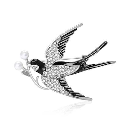 Beaut&Berry Luxury Rhinestone Swallow Brooches for Women Unisex Enamel Bird Pins Casual Party Accessories Fashion Gifts Friends