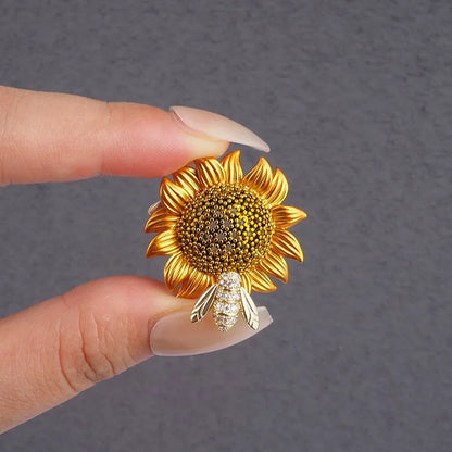 Vintage Style Brooch with Sunflower and Bee Design, Perfect Accessory for Any Outfits