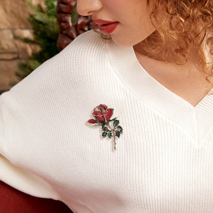 Beaut&Berry Vintage Rhinestone Rose Brooches for Women Enamel Plant Pins Friends Party Gifts Banquet Jewellery Accessories