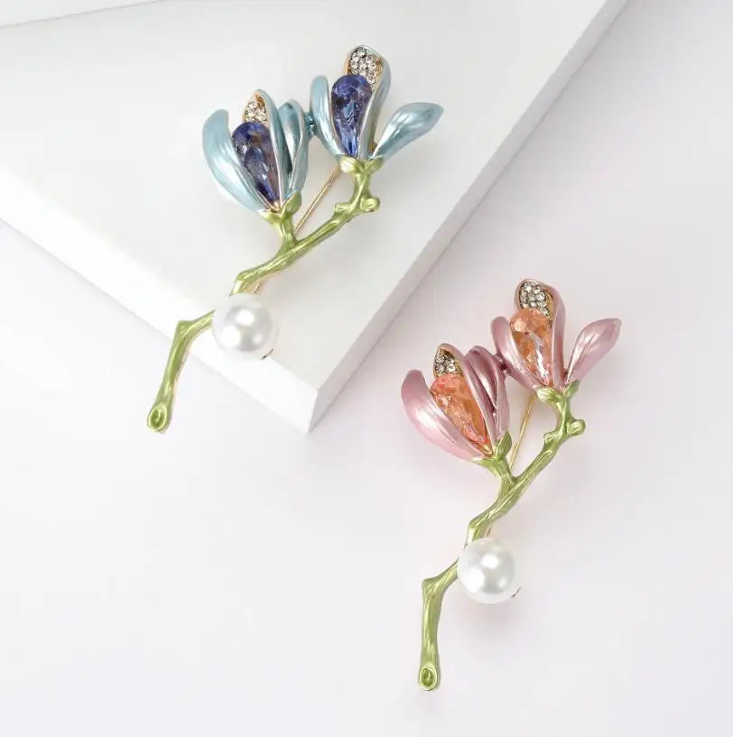 Resin Tulip Brooch for Women Unisex Rhinestone Flower Pin Pearl Plant Lapel Pin Banquet Party Backpack Gifts Jewelry Accessories