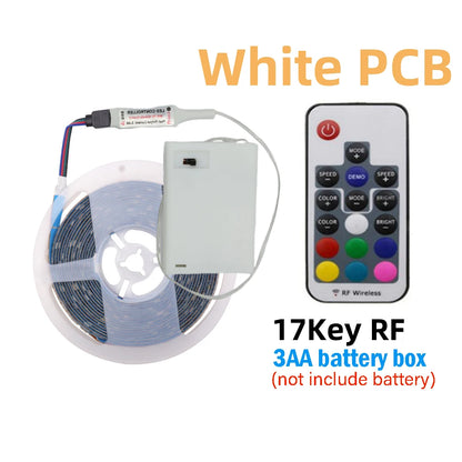 3AA Battery Power RGB Led Strip Light 5V 5050 with 3/17/24Key Remote Control Flexible Tape Waterproof Led Light TV Backlight