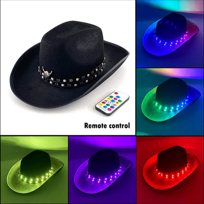 LED Glowing Cowgirl boy Hat Neon Luminous Bride Hat For Holiday Light Up Supplies Fluorescent Party Props Bachelorette Party Hat