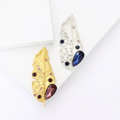 Beaut&Berry Luxury Rhinestone  Leaf Brooches for Women Unisex Plant Pins 2-color Available Casual Party Accessories Gifts