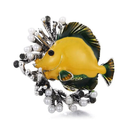 SKEDS Fashion Cute Fish Crystal Enamel Brooch Pin For Women Men Trendy Sea Animal Vintage Brooches Badges Clothes Jewerly Gift