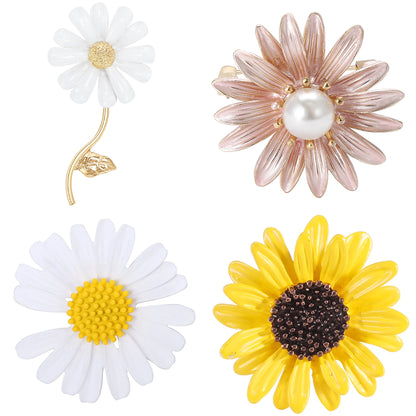 Enamel Sunflower Brooches for Women Unisex Pearl Flower Botanical Pins Banquet Party Backpack Gifts Jewelry Accessories