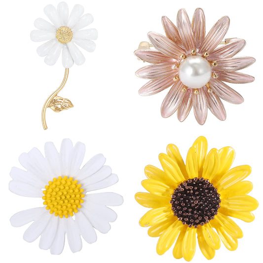 Enamel Sunflower Brooches for Women Unisex Pearl Flower Botanical Pins Banquet Party Backpack Gifts Jewelry Accessories