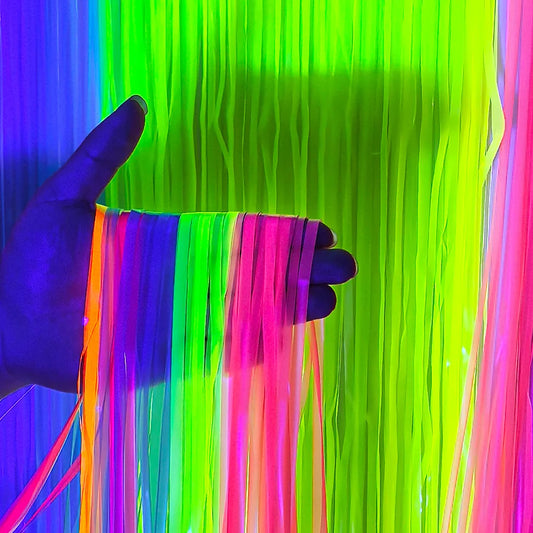 1*2M Fluorescent Macaron Rain Silk Curtain Foil Tassel Carnival Party Bar Birthday Party Halloween Decoration Backdrop Props