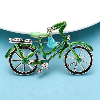 Wuli&baby Lovely Bicycle Brooches For Women Unisex Enamel Tassel Bike Party Casual Brooch Pins Gifts