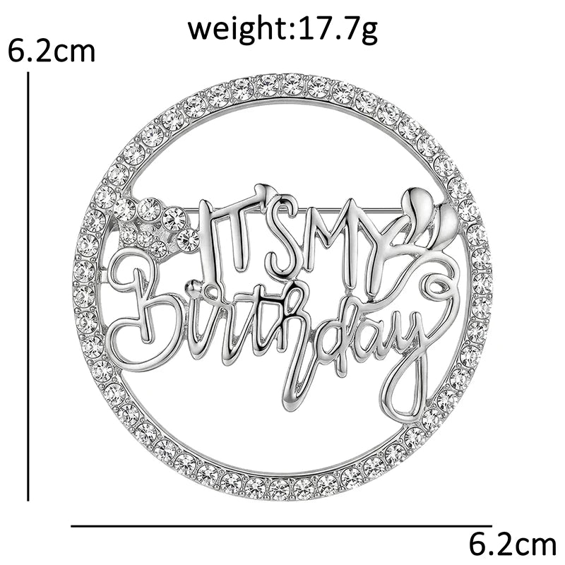Wuli&baby Beautiful Birthday Brooches For Women Unisex 2-color Circle Rhinestone Metal Birthday Party Causal Brooch Pins Gift