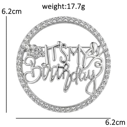 Wuli&baby Beautiful Birthday Brooches For Women Unisex 2-color Circle Rhinestone Metal Birthday Party Causal Brooch Pins Gift