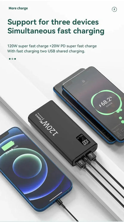 Lenovo 50000mAh 120w Super Fast Charging External Battery Ultra Capacity PowerBank Portable LED Digital Display For IPhone