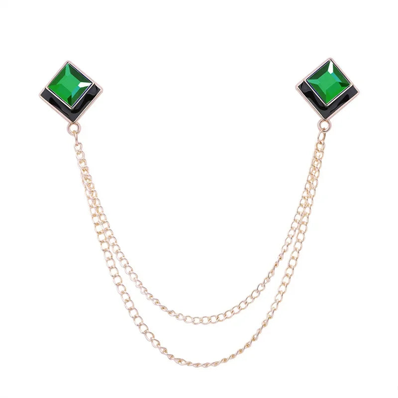 Korean Fashion Geometric Crystal Brooch Tassel Chain Lapel Pin Men's Shirt Collar Jewelry Wedding Party Brooches Accessories