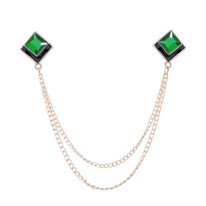 Korean Fashion Geometric Crystal Brooch Tassel Chain Lapel Pin Men's Shirt Collar Jewelry Wedding Party Brooches Accessories