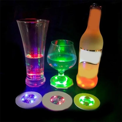 50/1x LED Coaster Sticker Luminous Drinking Glass Cup Pads Lamp Colorful Glowing Wine Bottle Mats Cushion Bars Party Decor Light